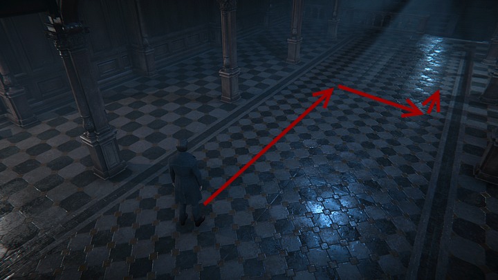 A zatem krok po kroku idź przed siebie lewą stroną trasy wyznaczanej przez kolumny - Znajdź Andrew | Solucja - Black Mirror - solucja, poradnik