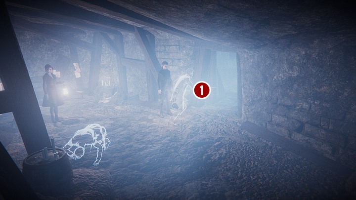 Rozpocznie się wizja, w której musisz sprawdzić, jaką stronę kroniki (z rytuałem ochronnym) ma w ręku jedna ze zjaw - Zbadaj wioskę | Solucja Black Mirror - Black Mirror - solucja, poradnik