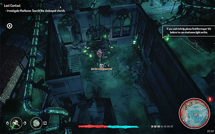 Jeśli musisz skradać się to do zniszczonej kaplicy przedostań się wskakując na frontowy balkonik i przechodząc przez dziurę w murze - Kontaktu brak (Lost Contact) | Zadania główne | Solucja Seven The Days Long Gone - Seven The Days Long Gone - poradnik do gry