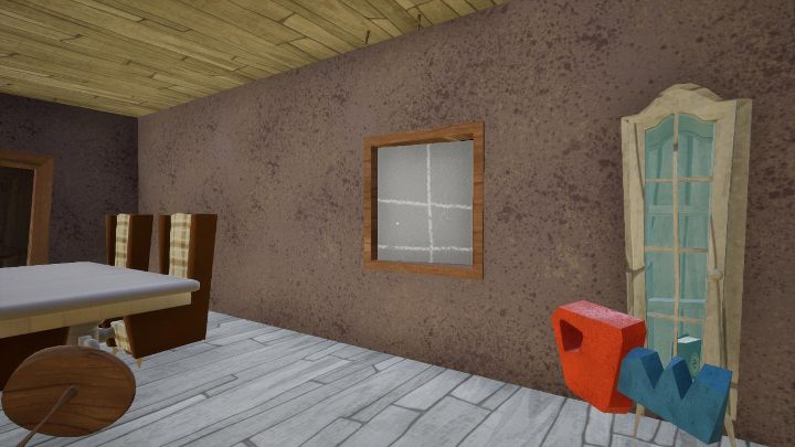 Kieruj się do kolejnych pomieszczeń, aż trafisz do pokoju z gablotą, stołem i czterema fotelami - Hello Neighbor: Hello Granny - solucja - Hello Neighbor - poradnik do gry