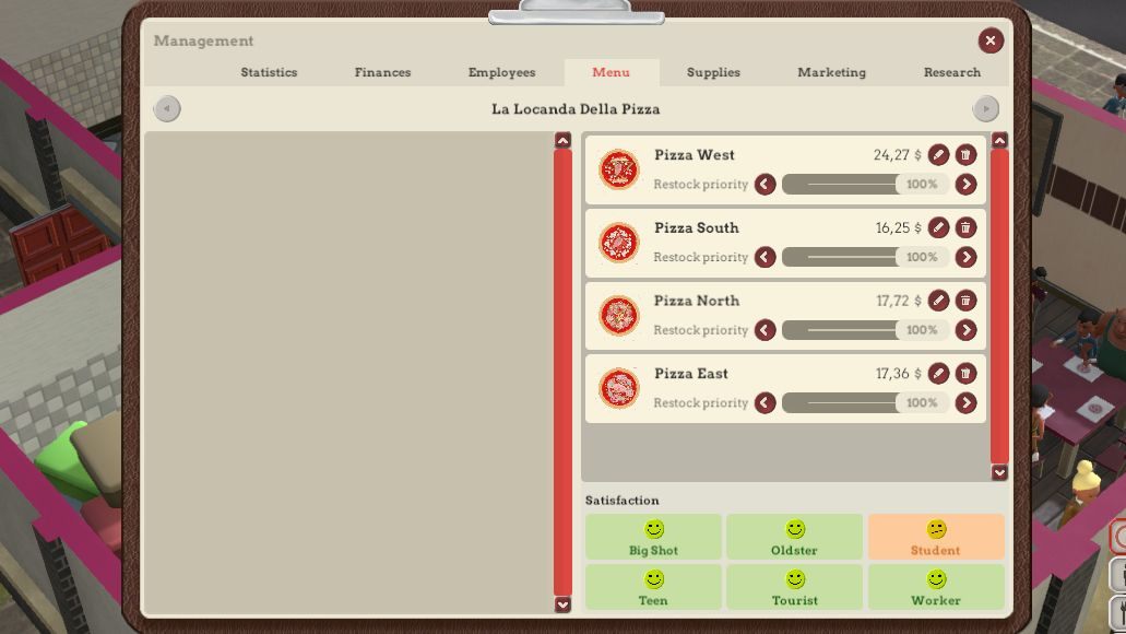Menu z takimi cenami, powinno zagwarantować ci stabilny start. - Jak szybko zarobić? | Pizza Connection 3 - Pizza Connection 3 - poradnik do gry