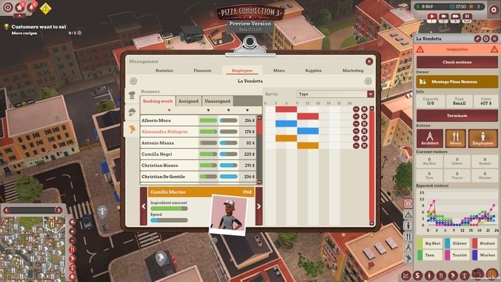 Aby zatrudnić pracownika, przeciągamy jego kafelek na grafik - Pierwsza restauracja | Opis przejścia Pizza Connection 3 - Pizza Connection 3 - poradnik do gry