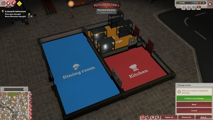 W menu architekta możemy ustalić m.in. rozkład pomieszczeń - Opowieść o dwóch restauracjach | Opis przejścia Pizza Connection 3 - Pizza Connection 3 - poradnik do gry