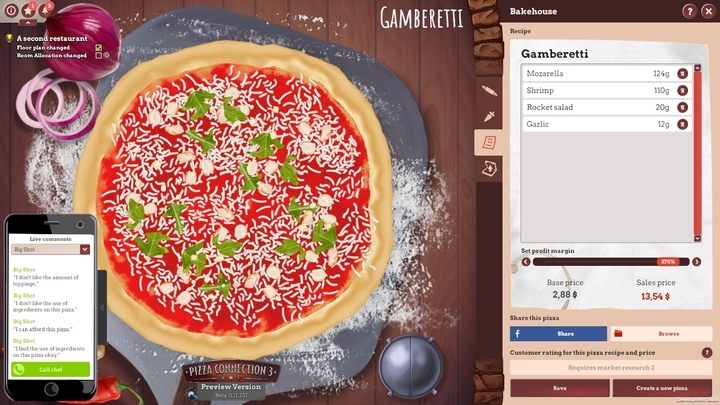 Suwakiem znajdującym się pod składem pizzy możemy ustalić marżę sprzedaży - Opowieść o dwóch restauracjach | Opis przejścia Pizza Connection 3 - Pizza Connection 3 - poradnik do gry
