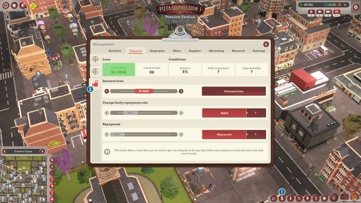 W grze mamy możliwość wzięcia kredytu - Finanse w Pizza Connection 3 | Pizza Connection 3 - Pizza Connection 3 - poradnik do gry