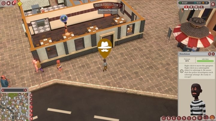 Aby osłabić pozycję naszej konkurencji możemy wynajmować gangsterów, którzy będą dokonywać aktów sabotażu na restauracjach oraz niszczyć reklamy innych lokali - Gangsterzy | Poradnik na start | Pizza Connection 3 - Pizza Connection 3 - poradnik do gry