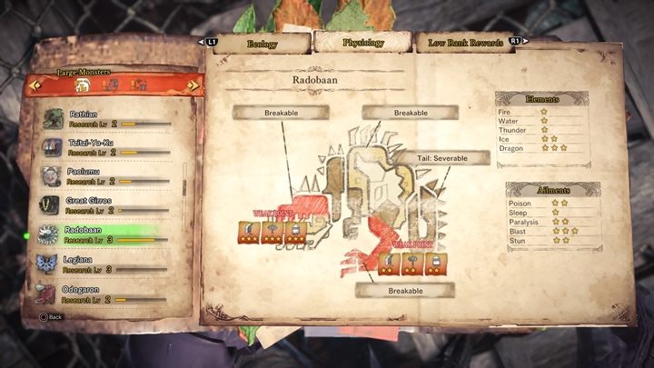 Jeśli chodzi o podatności tego stworzenia to czułym punktem jest - Radobaan - taktyka, odporność, słabe strony | Monster Hunter World - Monster Hunter World - poradnik do gry
