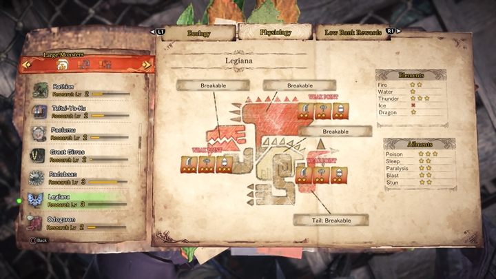 Jeśli chodzi o podatności tego stworzenia to czułym punktem jest - Legiana - taktyka, odporność, słabe strony | Monster Hunter World - Monster Hunter World - poradnik do gry