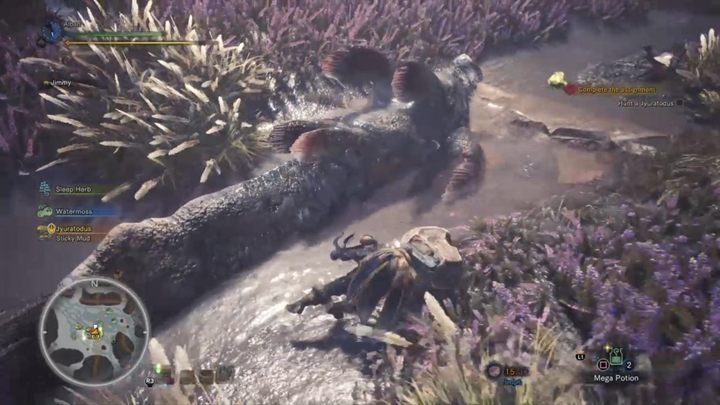 Worek wodny można pozyskać, gdy wytropisz i pokonasz Jyuratodusa w Pustkowiach Dzikowieży - Jak zdobyć worki elementarne (wodny, elektryczny itp.) w Monster Hunter World? - Monster Hunter World - poradnik do gry