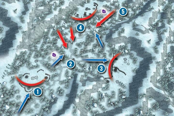 Rozpoczynasz na południu mapy z niewielkim oddziałem jednostek Elfów - Misja 16 - Mountain Hideout | Kampania Elfów w Hex Commander - Hex Commander - poradnik do gry