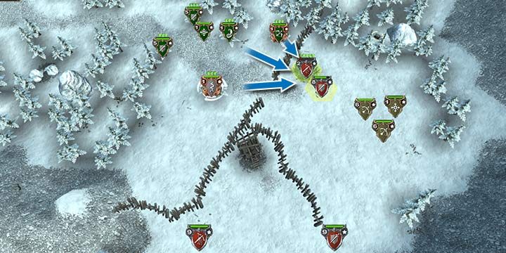 Bohaterowie mogą bez problemu rozprawić się ze strażnikami. Wystarczy umieścić ich lesie i eliminować wrogów po kolei. - Misja 16 - Mountain Hideout | Kampania Elfów w Hex Commander - Hex Commander - poradnik do gry