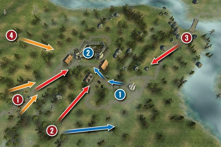 Zadanie rozpoczynasz pośrodku mapy, tuz obok jedynego działającego teleportu (1) - Misja 28 - Wieża Ary | Kampania w Hex Commander - Hex Commander - poradnik do gry