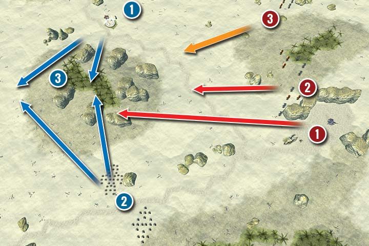 Rozpoczynasz misję z dwoma bohaterami na północy, tuż obok portalu (1) - Misja 30 - Leże Smoka | Kampania w Hex Commander - Hex Commander - poradnik do gry