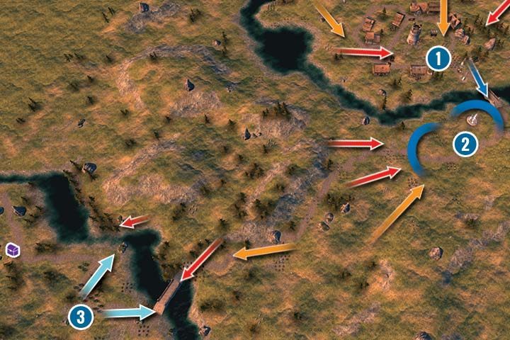 Scenariusz rozpoczynasz w wiosce (1) i masz do dyspozycji 3 jednostki Milicji oraz 2 oddziały Kuszników - Misja 6 - Ucieczka | Kampania w Hex Commander - Hex Commander - poradnik do gry