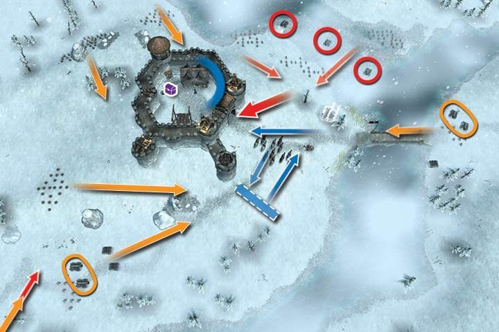 Misję rozpoczynasz z dość sporą ilością wojsk, ale twój portal znajduje się poza zamkiem - Misja 12 - Oblężenie Lodowego Rogu | Kampania w Hex Commander - Hex Commander - poradnik do gry