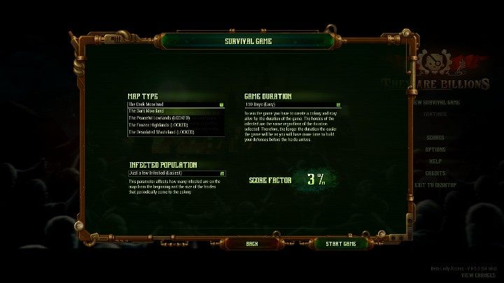 Przed rozpoczęciem rozgrywki możesz wybrać kilka poziomów trudności - Wybór poziomu trudności | Poradnik dla początkujących - They Are Billions - Poradnik Do Gry