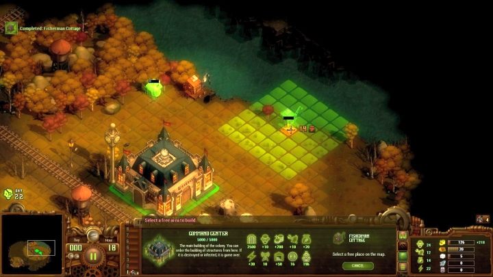 Początkowa rozbudowa kolonii - trzeba zadbać o żywność i miejsca dla kolonistów. - Misja 01 - Ukryta Dolina (They Hidden Valley) | Solucja They Are Billions - They Are Billions - Poradnik Do Gry