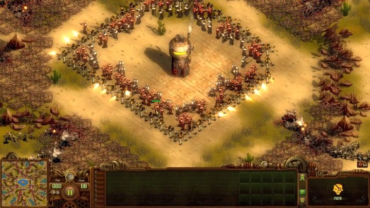 Scena jak z filmu S-F, jednak tego typu budowa obrony jest jedną ze skuteczniejszych w grze. - Horda zarażonych #11 (Infected Swarm #11) | Solucja They Are Billions - They Are Billions - Poradnik Do Gry