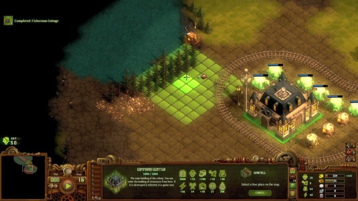 Rozbudowę rozpocznij standardowo. Po raz pierwszy będziesz od początku w stanie postawić Kamieniołom, bez rozszerzania zasięgu bazy. - Misja 11 - Cape Storm | Solucja They Are Billions - They Are Billions - Poradnik Do Gry