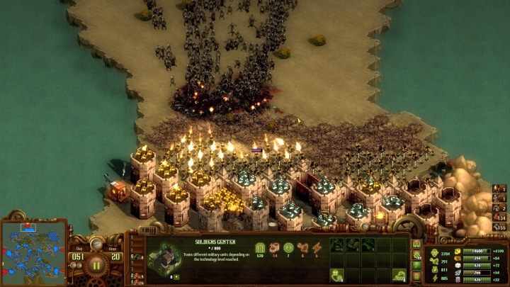 Stosunkowo wąskie przejścia to świetnia okazja do wykorzystania Min Lądowych (Land Mine). - Misja Zatopione Ziemie | Solucja They Are Billions - They Are Billions - Poradnik Do Gry