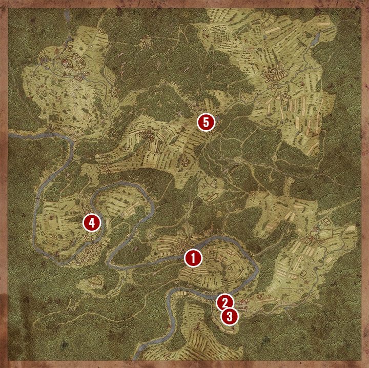 Powyższa mapa pokazuje miejsca pozyskania 5 fragmentów miecza - Kingdom Come: Jak zdobyć miecz królowej z Saby? - Kingdom Come Deliverance - poradnik do gry