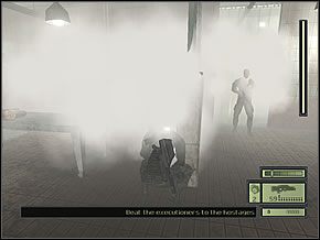 Gdy strażnik stojący drzwiach się odwróci i zacznie wracać do sąsiedniego pomieszczenia, idź za nim - Etap 1 (3) | Abattoir | Tom Clancys Splinter Cell - Tom Clancys Splinter Cell - poradnik do gry