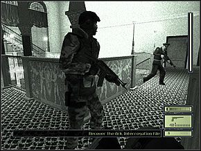 Poczekaj na strażnika spacerującego po tym chodniku, aż przejdzie do Ciebie, po czym zacznie wracać się w przeciwną stronę - Etap 1 (2) | Presidental Palace | Tom Clancys Splinter Cell - Tom Clancys Splinter Cell - poradnik do gry