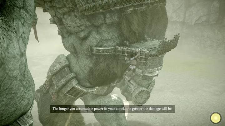 Wespnij się po plecach na kolosa. Na półce skalnej możesz odpocząć i zregenerować wytrzymałość. - Kolos 1 - Valus | Solucja Shadow of the Colossus - Shadow of the Colossus - poradnik do gry