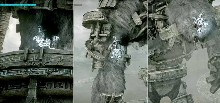 Na ciele kolosa znajdują się trzy punkty do ataku: brzuch, czubek głowy oraz prawa ręka (tylko na poziomie trudnym) - Kolos 3 - Gaius | Solucja Shadow of the Colossus - Shadow of the Colossus - poradnik do gry