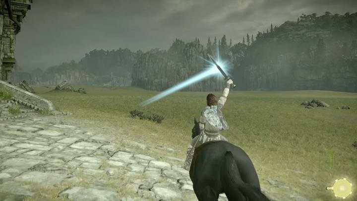 W grocie wejdź do wody i z użyciem R2 zanurkuj, by przepłynąć przez zatopiony portal w ruinach - Kolos 5 - Avion | Solucja Shadow of the Colossus - Shadow of the Colossus - poradnik do gry