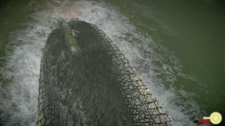 Najpierw płyń za kolosem tak, by gdy zawróci znaleźć się w jego polu widzenia - Kolos 7 - Hydrus | Solucja Shadow of the Colossus - Shadow of the Colossus - poradnik do gry