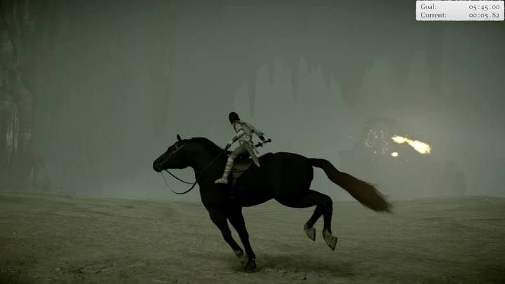 Przeciwnik strzela trzema kulami ognia - trzymaj dystans lub schowaj się za oponentem, by nie zostać trafionym - Kolos 9 - Basaran | Solucja Shadow of the Colossus - Shadow of the Colossus - poradnik do gry