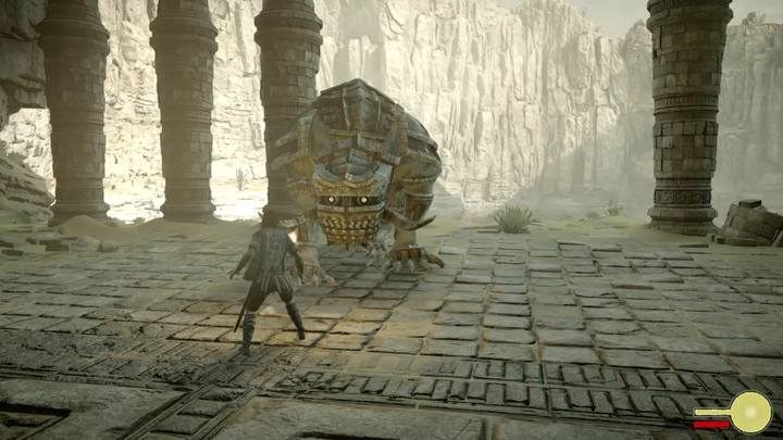 Teraz prowadź kolosa w stronę urwiska - boi się on ognia, więc powoli będzie odsuwał się od ciebie (uważaj, gdyż podchodząc zbyt blisko możesz zostać trafiony łapą) - Kolos 11 - Celosia | Solucja Shadow of the Colossus - Shadow of the Colossus - poradnik do gry