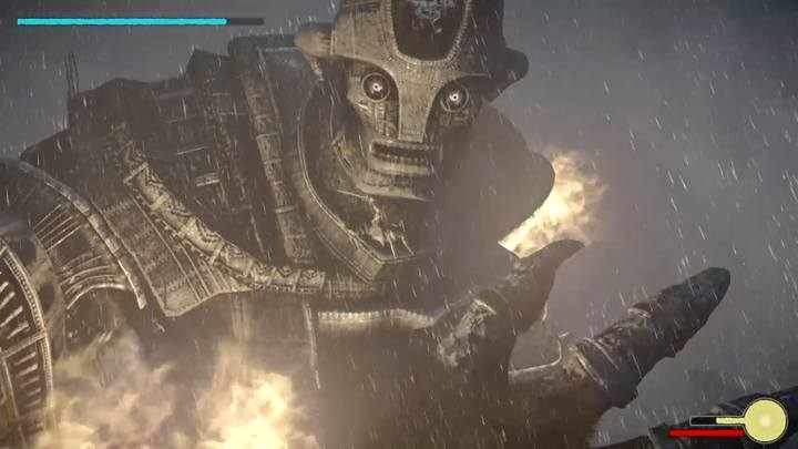 Następnie z uniesionej dłoni skacz w kierunku twarzy - Kolos 16 - Malus | Solucja Shadow of the Colossus - Shadow of the Colossus - poradnik do gry