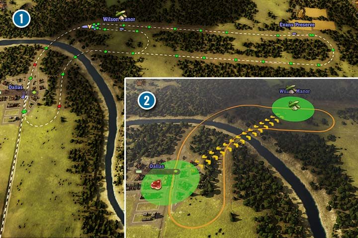 Na prostej pętli jednokierunkowej, może jeździć kilka pociągów (1). Możesz nawet powiększać taką pętlę o dodatkowe segmenty. Zacznij od najkrótszych dystansów (2), potem zacznij dodawać kolejne stacje i tory. - Railway Empire: Budowanie torów, tworzenie linii - Railway Empire - poradnik do gry