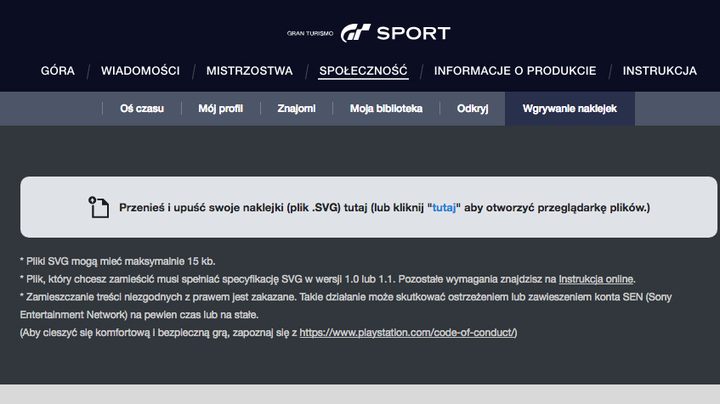 Aby wgrać plik do gry musimy zalogować się na oficjalnej stronie http://www - Własne malowanie samochodu w Gran Turismo Sport - Gran Turismo Sport - poradnik do gry