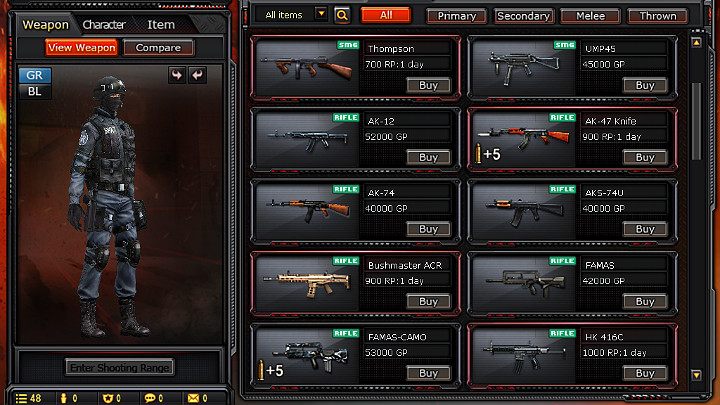 Jeżeli chcesz wzbogacić swoją kolekcję uzbrojenia o dodatkowe bronie, musisz udać się do sklepu wewnątrz gry - Ekwipunek w CrossFire | Opis broni i ekwipunku - CrossFire - poradnik do gry