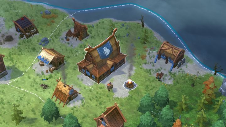Białe przerywane kreski wyznaczają granicę strefy w obrębie terytorium. - Northgard - Budowa i powiększanie terytorium | Mechanika gry - Northgard - poradnik do gry