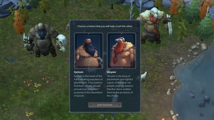 Ekran wyboru frakcji, pojawi się automatycznie po zakończeniu pierwszej sceny. - Jotunmheima | Solucja do Northgard - Northgard - poradnik do gry