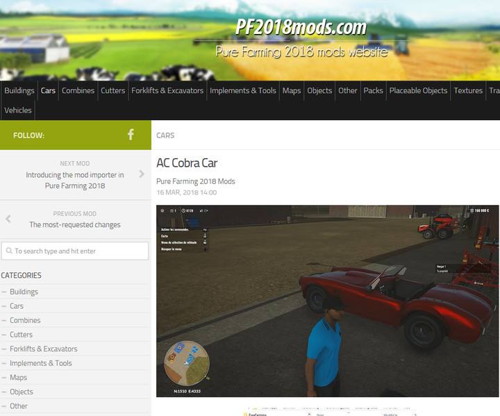 Wybierz dowolną kategorię i znajdujący się tam mod, po czym pobierz go naciskając przycisk w dolnej części strony Download - Instalacja modów w Pure Farming 2018 - Pure Farming 2018 - poradnik do gry