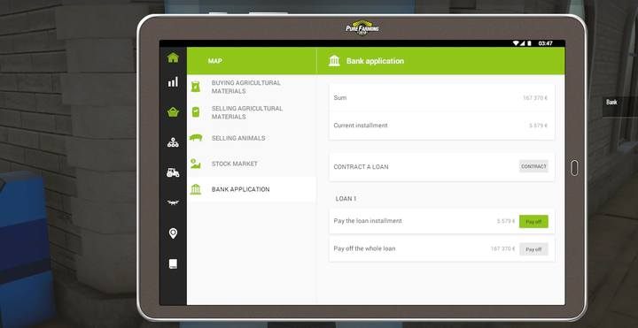 Z poziomu tabletu możesz pobrać oraz nadzorować spłacanie kredytów - Kredyt w Pure Farming 2018 - Pure Farming 2018 - poradnik do gry