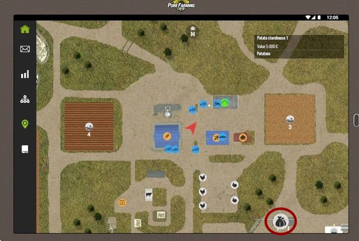 Otwórz mapę (M) i znajdź magazyn ziemniaków (na południowy wschód od domu); przejdź tam - Pierwsze prace polowe, solucja Pure Farming 2018 - Pure Farming 2018 - poradnik do gry