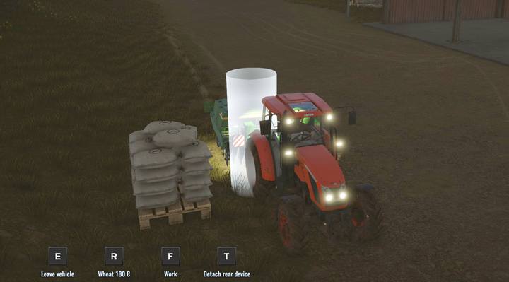 Przed użyciem musisz napełnić siewnik wybranym rodzajem nasion. Jeśli będziesz chciał zasadzić coś innego, podjedź pod inny worek i załaduj inny gatunek nasion (niedostępne w samouczku) - Pierwsze prace polowe, solucja Pure Farming 2018 - Pure Farming 2018 - poradnik do gry