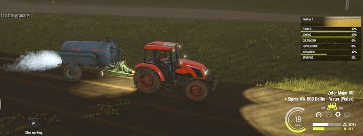 Nawadnianie warto wykonywać za dnia, by widzieć, które pasy zostały nawodnione - Pierwsze prace polowe, solucja Pure Farming 2018 - Pure Farming 2018 - poradnik do gry