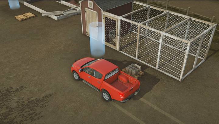 Kury dają jajka, które możesz zebrać później z palety obok kurnika - Cieplarnia, małe zwierzęta i inwestycje, solucja Pure Farming 2018 - Pure Farming 2018 - poradnik do gry