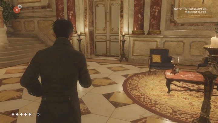 Po rozmowie z Elizabeth, udaj się do drzwi widocznych na powyższym obrazku - Rozdział 3 Wines and cannons - Epizod 1 The Mad Ones - Solucja - The Council - poradnik do gry