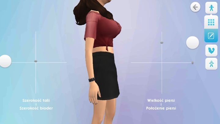 W przypadku części ciała niektóre elementy do zmiany różnią się w zależności od płci - Sylwetka i kolor skóry | Tworzenie Sima i jego rozwój w The Sims Mobile - The Sims Mobile - poradnik do gry