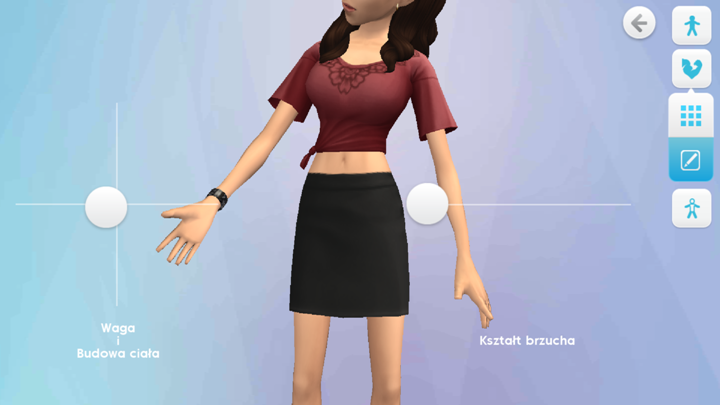 W elemencie postura możesz dopasować wagę i kształt brzucha swojego sima - Sylwetka i kolor skóry | Tworzenie Sima i jego rozwój w The Sims Mobile - The Sims Mobile - poradnik do gry