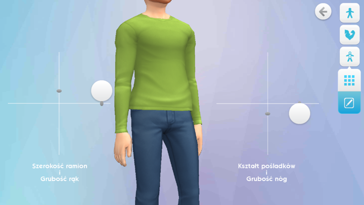 W sekcji kończyny wybierzesz szerokość ramion i grubość rąk swojej sima - Sylwetka i kolor skóry | Tworzenie Sima i jego rozwój w The Sims Mobile - The Sims Mobile - poradnik do gry