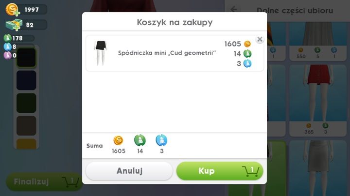Po chwili wyskoczy Koszyk na zakupy - Kupno ubrań, fryzur i dodatków w The Sims Mobile | Styl - The Sims Mobile - poradnik do gry